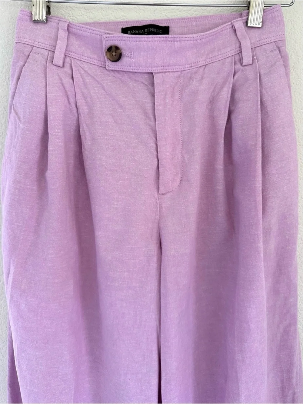 Banana Republic Linen Blend Wide Leg Trousers Pink Lavender Petite 10 Quiet Luxu